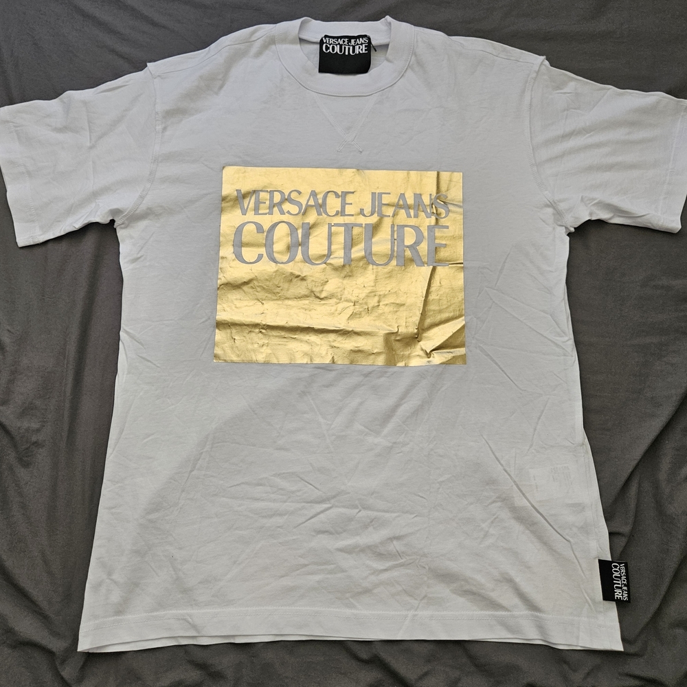 Versace Jeans Collection White Short Sleeve Tee with Gold Foil Logo
